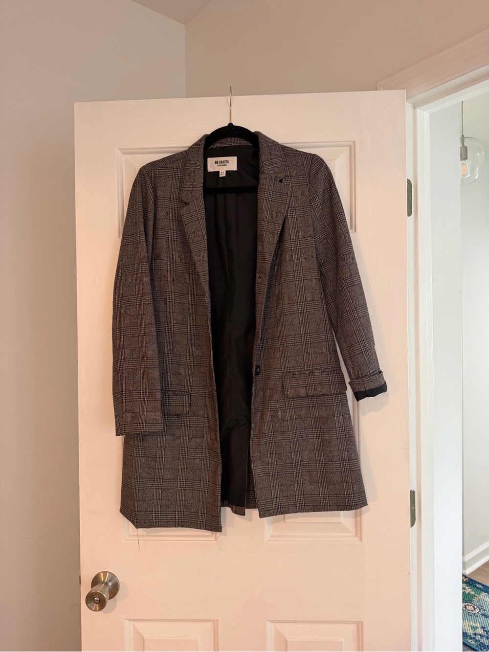 BB Dakota Gray Plaid Long Blazer Jacket